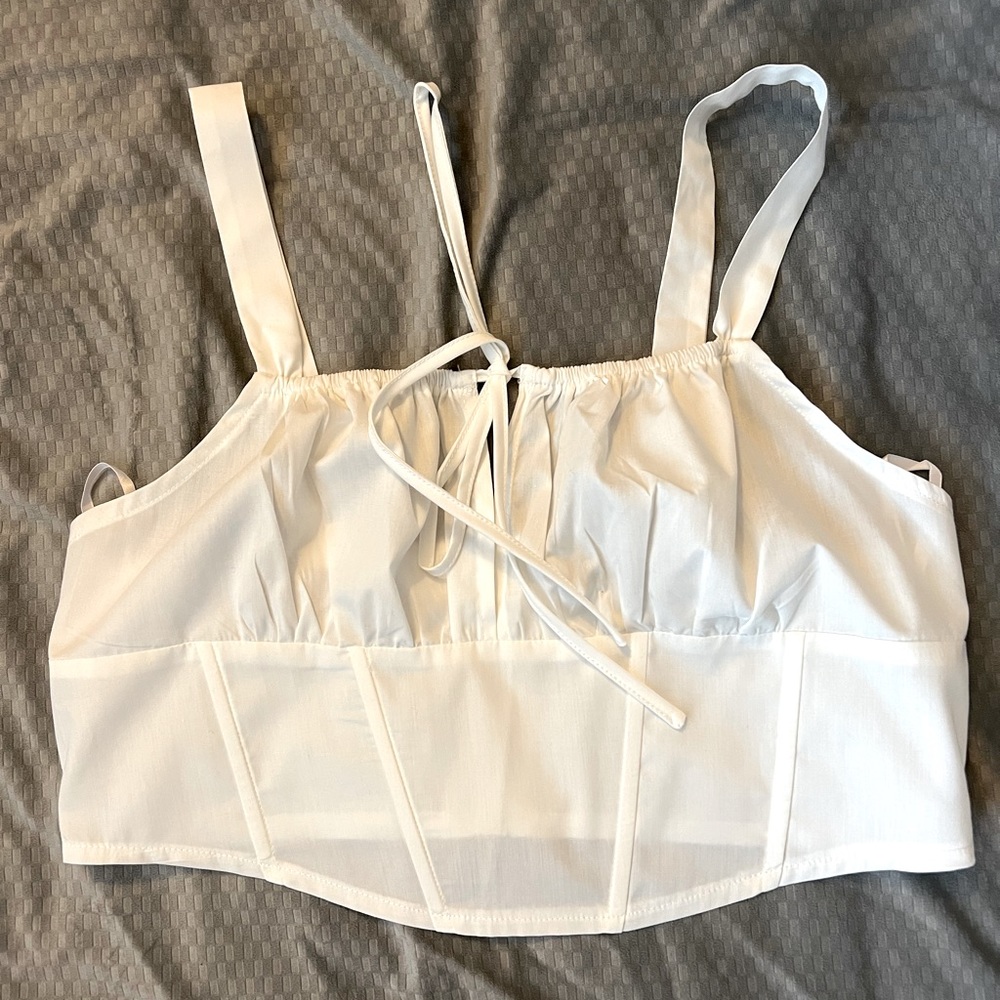 White cropped corset top with Zipper
